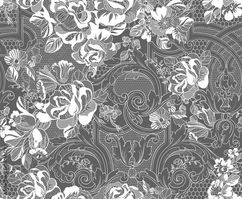 Seamless vintage floral lace pattern. Baroque style elements