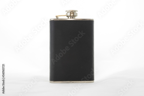Black leather metal flask