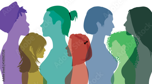 Communication and information sharing group for multi-ethnic and international women and girls. Diversity in friendship. Flat vector. A profile of a female and her social network community. 