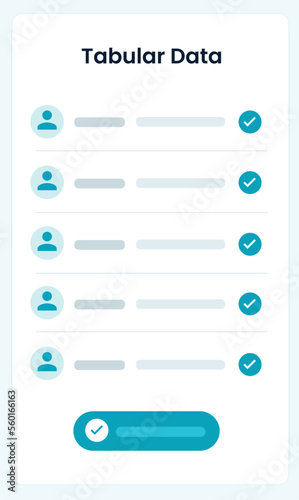 Tabular Data Skeleton screen showing profile, the verified customer. Vector Illustration for websites, web pages, templates, banners, marketing, motion graphics, animation.