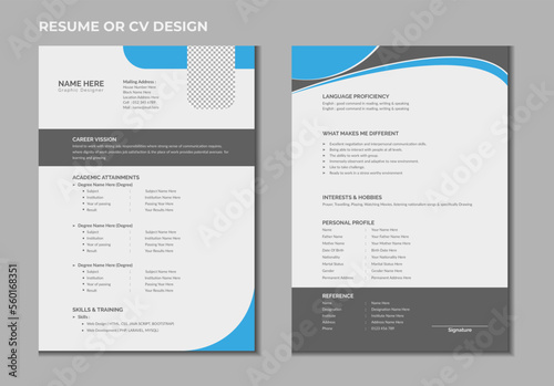 Double pages professional creative CV or resume template design for a creative person on white background  
