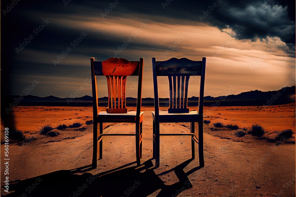 Two chairs banner. AI generated art illustration.	
