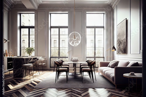 Stunning Lavish apartment interior design marble floor. AI generated art illustration.   © Дима Пучков