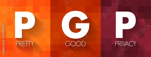 PGP - Pretty Good Privacy is an encryption program that provides cryptographic privacy and authentication for data communication, acronym technology concept background