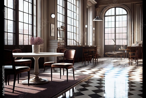 Stunning Lavish apartment interior design marble floor. AI generated art illustration.  