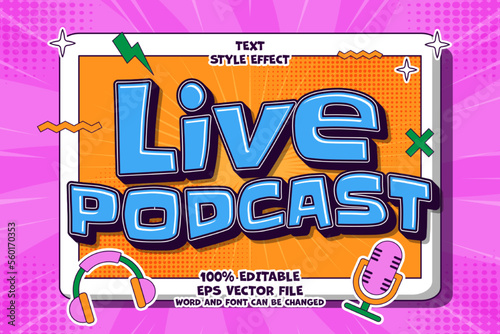 Live Podcast Text Effect Editable Flat Cartoon Style