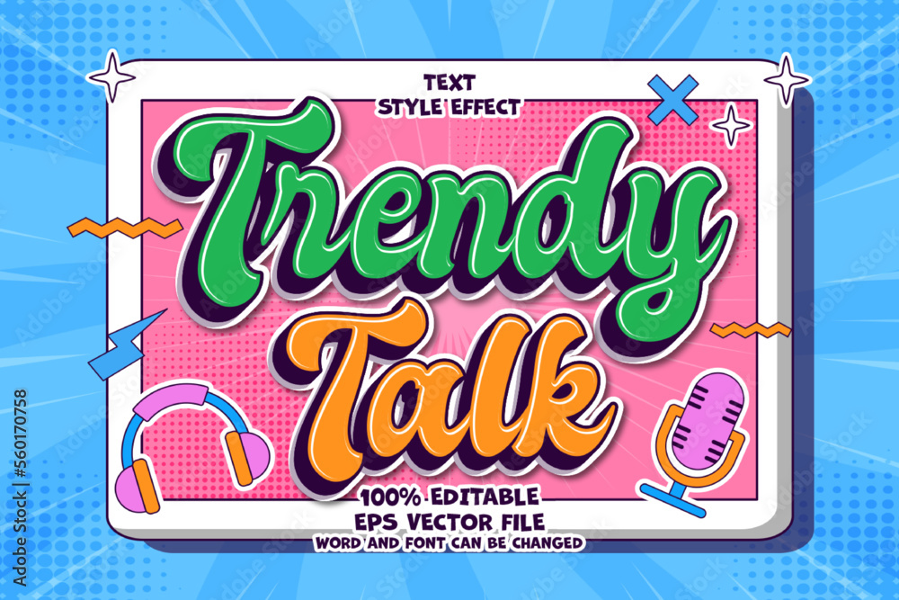 Fototapeta premium Trendy Talk Text Effect Editable Memphis Cartoon Style