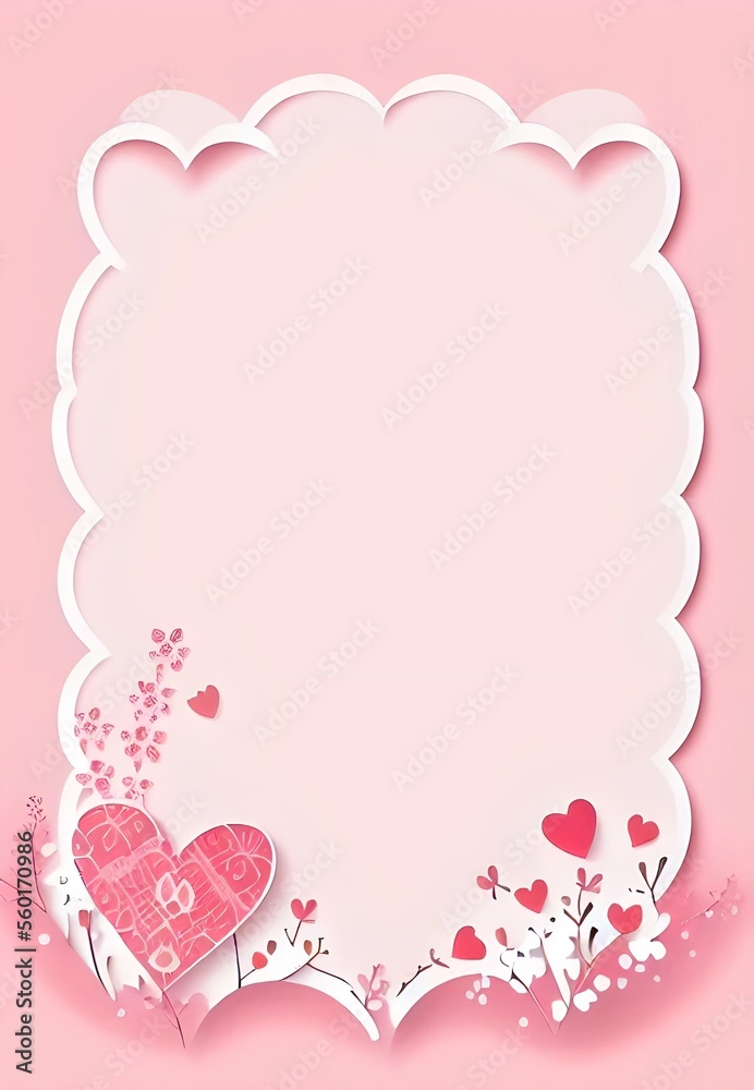 pink valentines card with hearts with copy space 