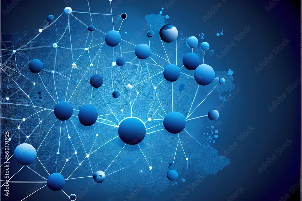 Blue social network background. AI generated art illustration. Stock