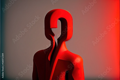 3d human with a red question mark. AI generated art illustration. 