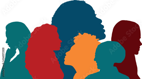 Population and society with different people. Women Communication crowd of families and multiethnic people and different cultures.Sociology.Crowding and density of people.Silhouette profile 