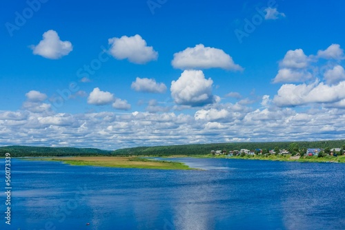 Village and river Varzuga Kola peninsula. Murmansk region