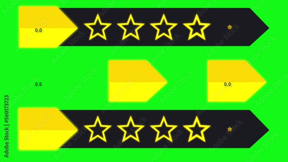 Set of rating stars animation. Gold stars on cool black and gold lower third with rate numbers counting to five. High quality 4k video isolated on green and black background