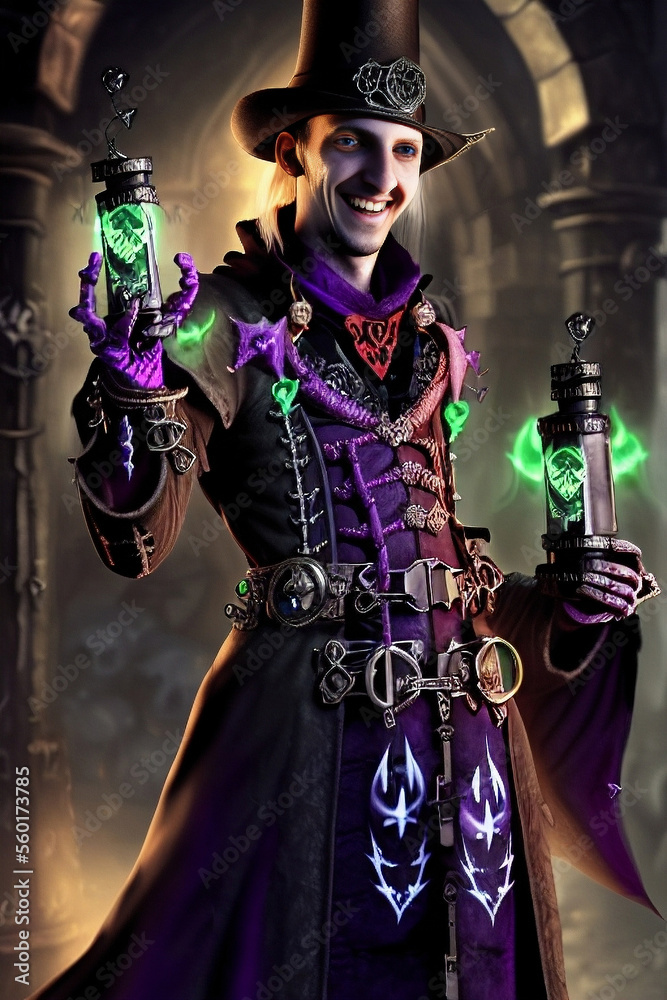 Fototapeta premium Leach necromancer skeleton warlock character. Generative AI