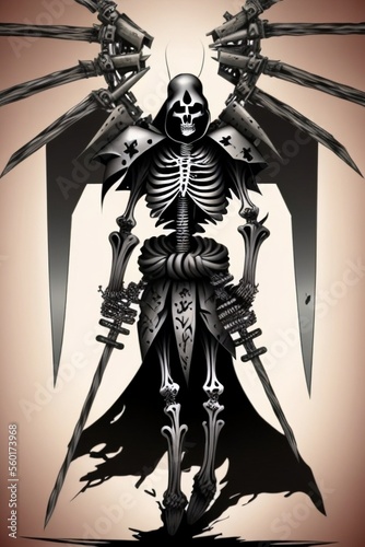 Leach necromancer skeleton warlock character. Generative AI