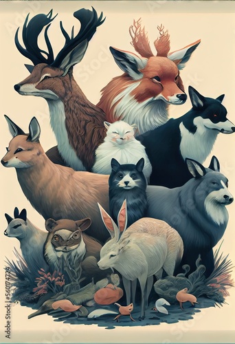 Wallpaper Mural A group of animals that are on top of each other. AI generated art illustration. Torontodigital.ca