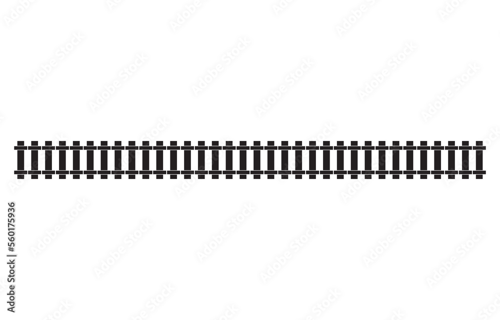 Horizontal straight Traintrack, railroad, railway contour, Tramway, metro, subway path silhouette. Vector illustration cartoon flat icon.