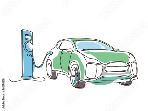 sketch lifestyle A013_electric vehicle charging to shows the concept of eco vector illustration graphic EPS 10