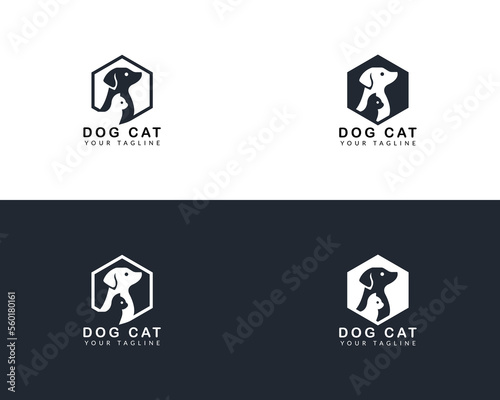 Dog and cat house home logo design template, pet love logo design suitable for pet shop, store, cafe, business, hotel, veterinary clinic, Domestic animal vector illustration logotype, sign or symbol.