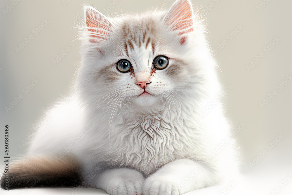 Beautiful kitty on a white background. Generative AI