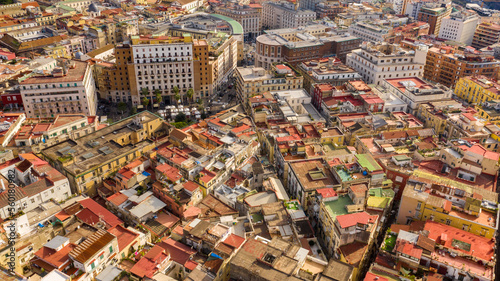 Aerial view of Piazza Matteotti located in Naples, Italy. Here are the palace of the province of Naples and the general post office.
