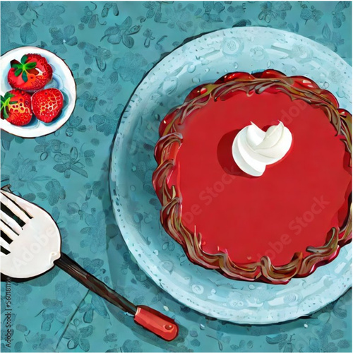 Erdbeerkuchen mit Kaffee