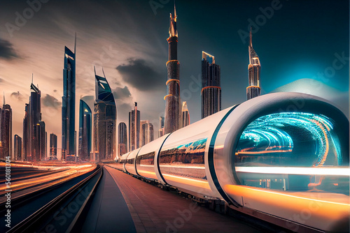 hyperloop train in dubai . Image created with Generative AI technology.
