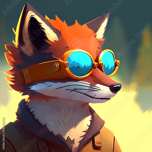 portrait of smiling red fox in wearing a cool sunglasses and jacketGenerative AI