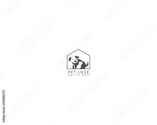 Dog and cat house home logo design template, pet love logo design suitable for pet shop, store, cafe, business, hotel, veterinary clinic, Domestic animal vector illustration logotype, sign or symbol