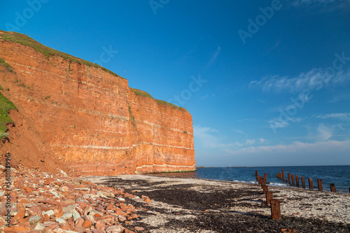 Red cliffs and rock formation on the north beach of the island of Heligoland. Heligoland is a nature reserve, is located in the middle of the North Sea and belongs to Germany.