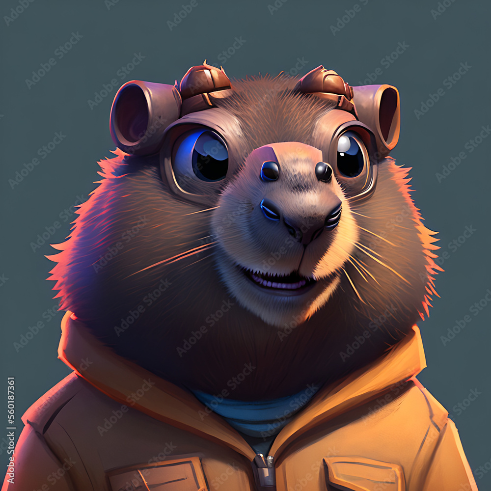 portrait of cute groundhog wearing a cool sunglasses and jacket, groundhog day Generative AI