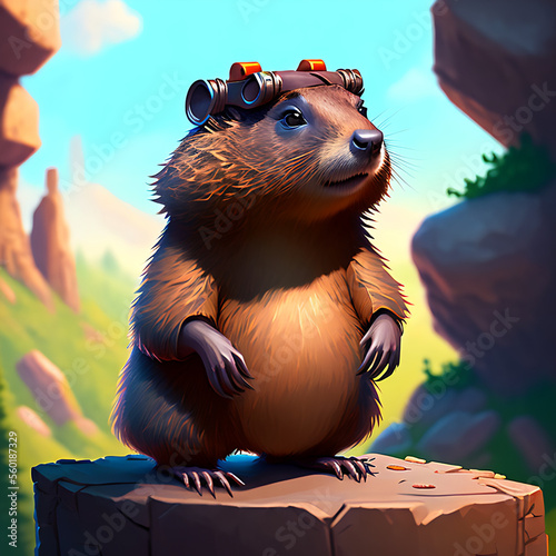 Obraz na płótnie portrait of cute groundhog wearing a cool sunglasses and jacket, groundhog day Generative AI w salonie