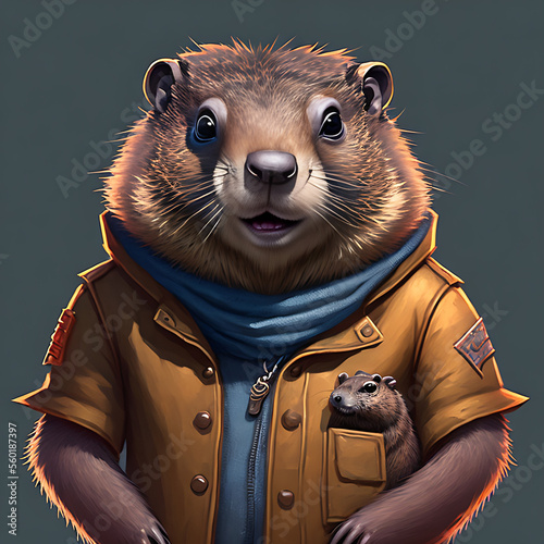 Obraz na płótnie portrait of cute groundhog wearing a cool sunglasses and jacket, groundhog day Generative AI w salonie