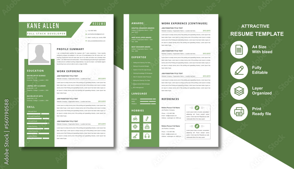 Attractive Resume Template - Clean, Professional & Minimalist Look - For Job Seekers