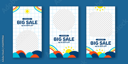 Big sale cute stories social media sale banner with memphis element for kid toddler