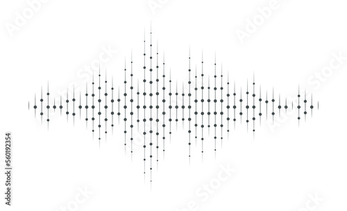 Sound wave signal with lines and dots form for audio recording. Vector illustration in graphic design isolated