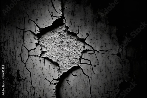 A black and white of a broken wall texture overlay. Broken wall texture for design as a background.