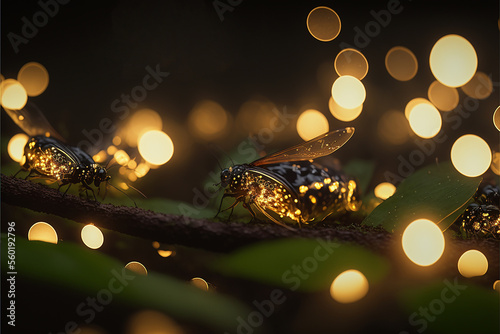 insetos com luzes boket dourado  photo