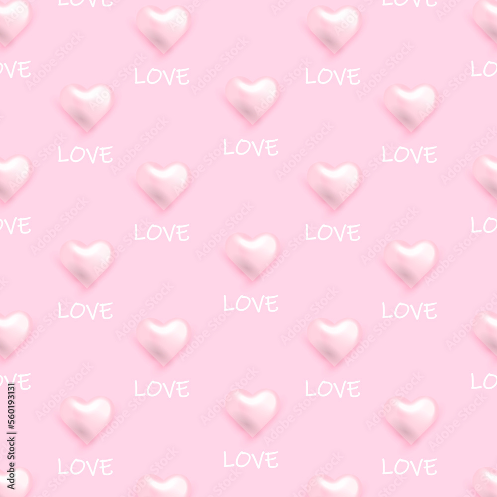 Pink heart patern isolated on pink background.Text of love.Day symbol. Great for valentine and mother's day cards, wedding invitations, party posters and flyers