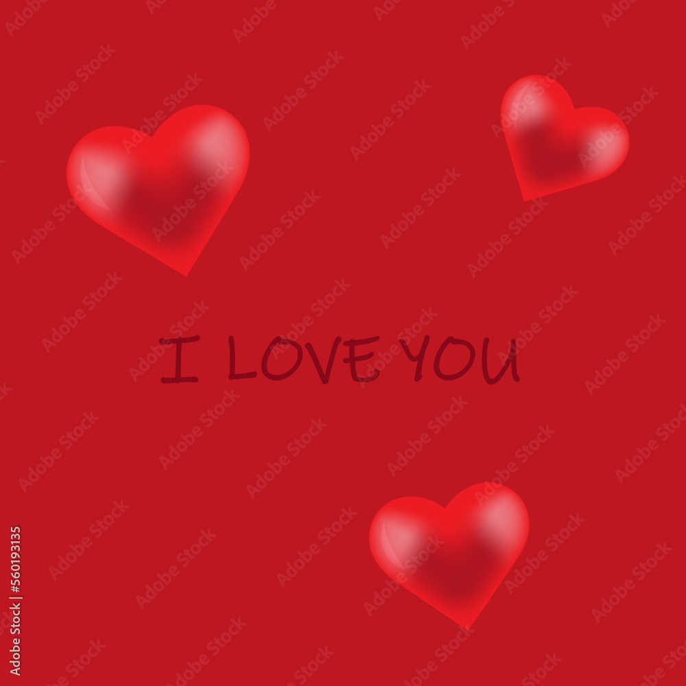 Red heart card. Text of love. Vector realistic 3d object. Happy valentines day, women day holiday, dating invitation, wedding or marriage greeting card design. Vector romantic