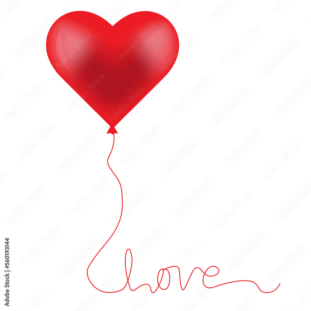 Balloon a red heart. Text of love. Vector realistic 3d object.Happy valentines day, women day holiday, dating invitation, wedding or marriage greeting card design. Vector romantic flying balloon Balloon a red heart. Text of love. Vector realistic 3d object.Happy valentines day, women day holiday, dating invitation, wedding or marriage greeting card design. Vector romantic flying balloon