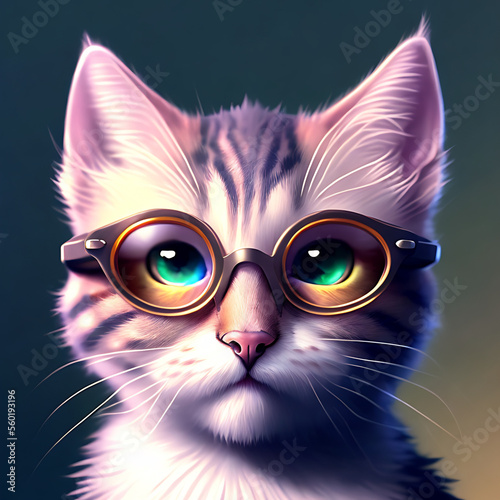 portrait of big eyes cute sexy kitten wearing sunglasses Generative AI