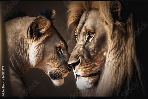 African lion couple pride with a majestic pair.