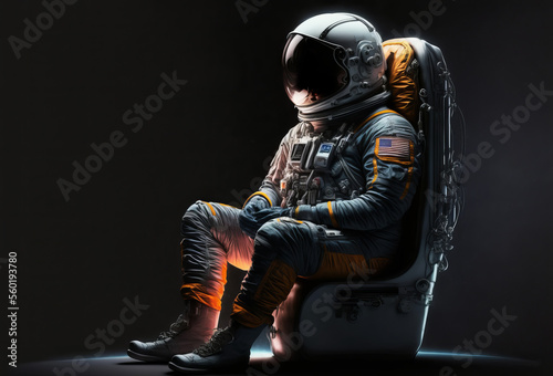A space astronaut sitting inside a space rocket. Side profile. Generative ai photo
