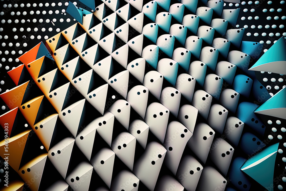 Fototapeta premium Triangular cells on a dotted grid on an abstract backdrop. Generative AI