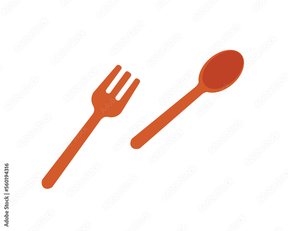 Red fork and spoon. Plastic utensil for picnic. Sticker for social networks and messengers. Food inventory for kitchen. Children eating concept. Cartoon flat vector illustration Red fork and spoon. Plastic utensil for picnic. Sticker for social networks and messengers. Food inventory for kitchen. Children eating concept. Cartoon flat vector illustration