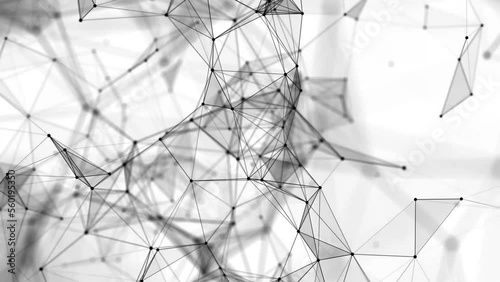 Abstract white background with moving lines and dots. The concept of big data, technology and science. Connecting to the World Wide Web. Animation in 4K format