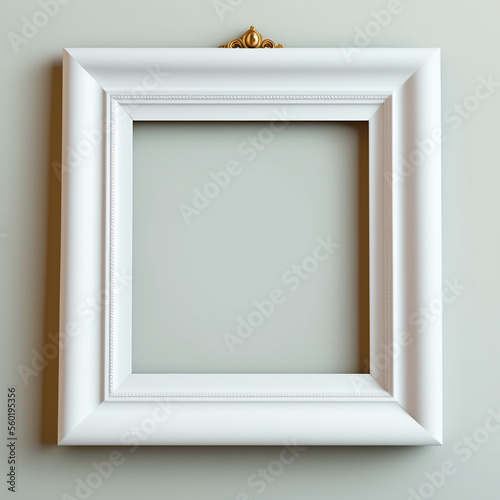 empty white frame hanging on white wall