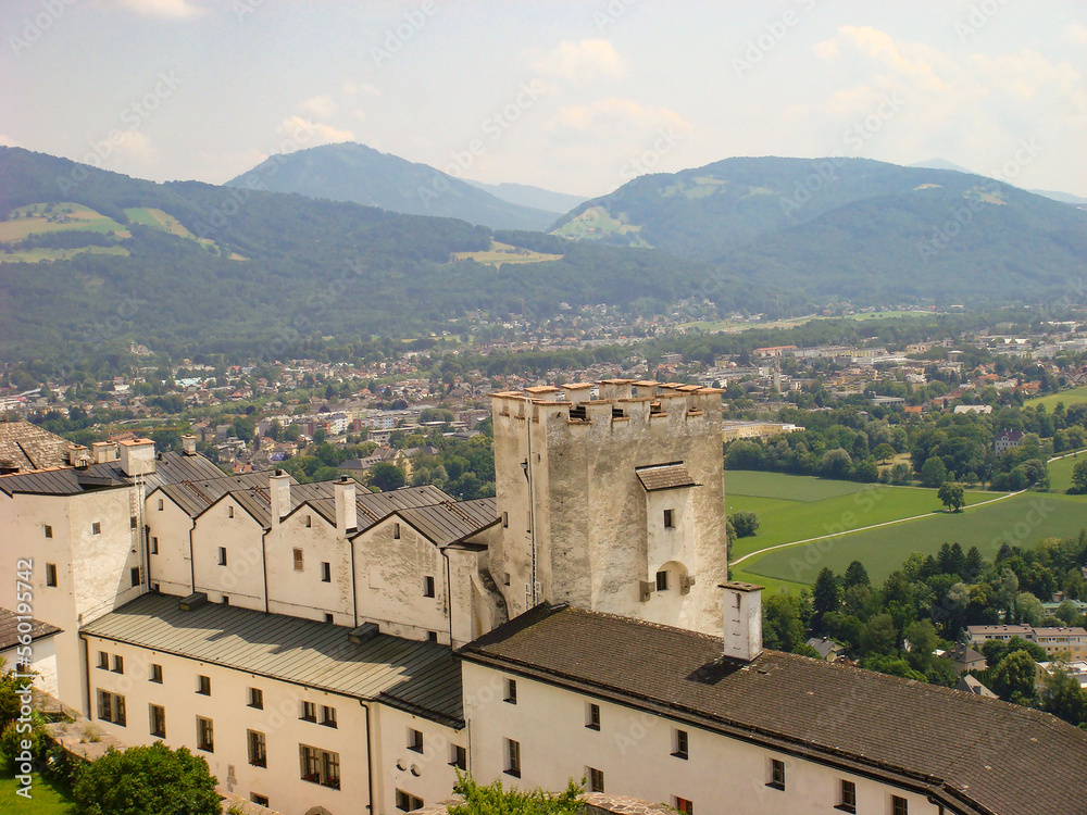 Panoramic view of the fortress on a summer day. Salzburg. Austria.