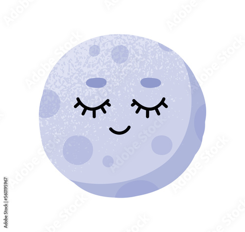 Cute moon icon. Symbol of night, cosmic body. Galaxy and the universe. Astrology and astronomy. Reaction for messengers, communication and interaction on Internet. Cartoon flat vector illustration